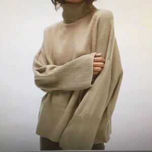 TOPSHOP/“TAUPE”DROP SHOULDER RIBBED RELAXED TURTLENECK